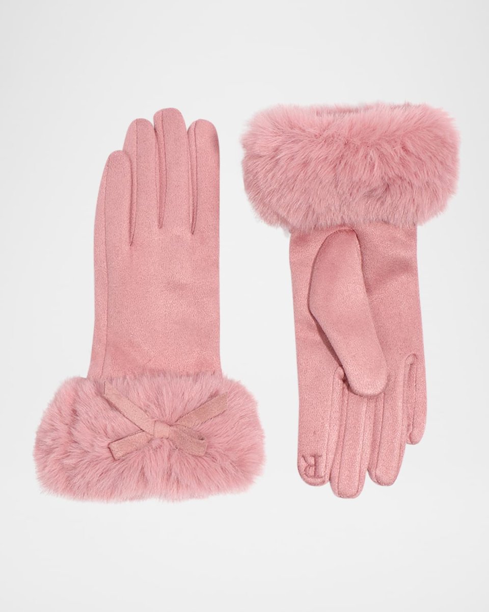 Elodie Faux Fur-Trim Bow Vegan Suede Gloves